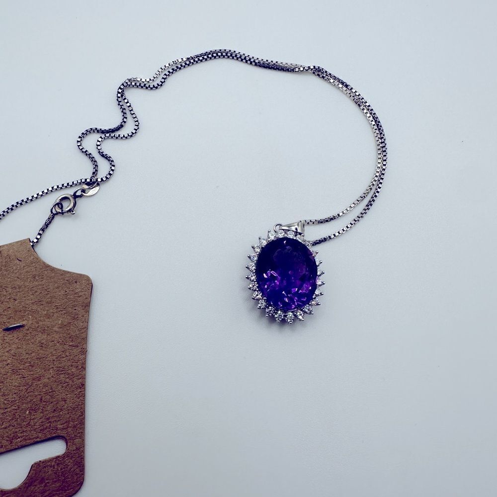 Massive 17x14mm oval cut amethyst in sterling silver necklace!